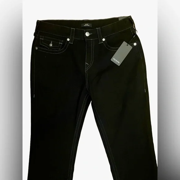 NWT True Religion 34W 32L Ricky Flap 2SB Body Rinse Black Relaxed Straight Jeans - Picture 2 of 11